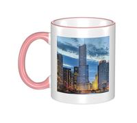 WSHFFILO Chicago Illinois USA Printed Ceramic Mug with Coloured Edging Drinking Cup Coffee Mug