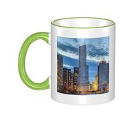 WSHFFILO Chicago Illinois USA Printed Ceramic Mug with Coloured Edging Drinking Cup Coffee Mug