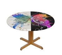 WSHFFILO Colorful Butterfly Pattern printed Oxford fabric round tablecloth Elastic Table Protector
