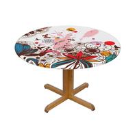 WSHFFILO Colorful Flower Butterfly printed Oxford fabric round tablecloth Elastic Table Protector