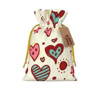 WSHFFILO Colorful Heart Pattern printed Bag Jute Drawstring Gift Bag