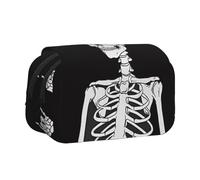 WSHFFILO Cool Skull Printed Double Clamshell Pen Case Pencil Pouch Portable Stationery Bag