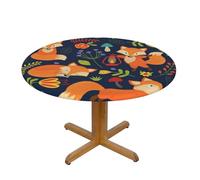 WSHFFILO Cute Animal Fox Flower printed Oxford fabric round tablecloth Elastic Table Protector