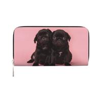 WSHFFILO Cute Black Pug Printed Leather Hand Wallet Long Clutch Leather Wallet