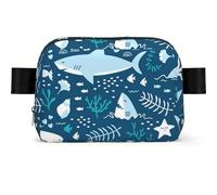 WSHFFILO Cute Blue Fish Printed Square-Shaped Fashionable Waist Bag Casual Chest Bag