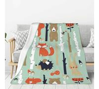 WSHFFILO Cute Fox Bear Bird Bunny Tree printed Blanket 320g Flannel Blanket Throw blanket