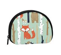 WSHFFILO Cute Fox Bear Bird Bunny Tree Printed Shell Storage Bag Mini Coin Organiser