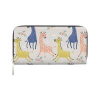 WSHFFILO Cute Giraffe Printed Leather Hand Wallet Long Clutch Leather Wallet