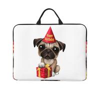 WSHFFILO Cute Happy Birthday Pug Puppy printed 14in Laptop Case Portable Laptop Bag Laptop Organiser