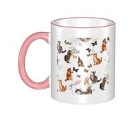 WSHFFILO Cute Kitten Butterfly Printed Ceramic Mug with Coloured Edging Drinking Cup Coffee Mug