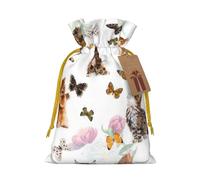 WSHFFILO Cute Kitten Butterfly printed Gift wrapping bag Jute Drawstring Gift Bag