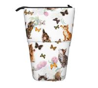 WSHFFILO Cute Kitten Butterfly Printed Pencil Telescopic Expandable Pen Pouch