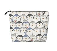 WSHFFILO Cute Penguin Printed Fake Hemp Makeup Bag Travel Toiletry Bag Cosmetic Bag Clutch Bag