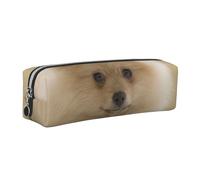 WSHFFILO Cute Pomeranian Dog Printed Leather Pencil Case Pencil Pouch