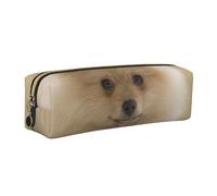 WSHFFILO Cute Pomeranian Dog Printed Leather Pencil Case Pencil Pouch