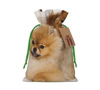 WSHFFILO Cute pomeranian printed Gift wrapping bag Jute Drawstring Gift Bag