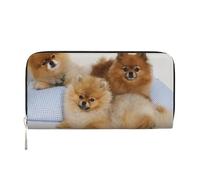 WSHFFILO Cute Pomeranian Printed Leather Hand Wallet Long Clutch Leather Wallet