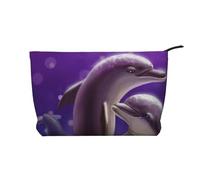 WSHFFILO Cute sea Animal Dolphin Printed Corduroy Makeup Bag Travel Toiletry Bag Cosmetic Bag Clutch Bag