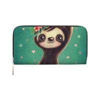WSHFFILO Cute Sloth Printed Leather Hand Wallet Long Clutch Leather Wallet
