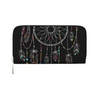 WSHFFILO Dark Dream Catcher Printed Leather Hand Wallet Long Clutch Leather Wallet