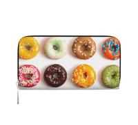 WSHFFILO Different Flavors of Doughnuts Printed Leather Hand Wallet Long Clutch Leather Wallet