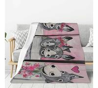 WSHFFILO donkey and flower printed Blanket 320g Flannel Blanket Throw blanket