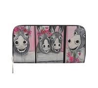 WSHFFILO Donkey and Flower Printed Leather Hand Wallet Long Clutch Leather Wallet