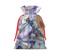 WSHFFILO dragonfly on lotus flower printed Gift packaging bag Jute Drawstring Gift Bag