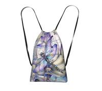 WSHFFILO dragonfly on lotus flower printed Storage bag with a drawstring backpack Drawstring strap pack Gym Bag