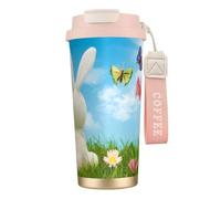 WSHFFILO Easter Bunny with Eggs and Spring Butterfly Printed 316 Stainless Steel Coffee Cup Portable Insulated Mug