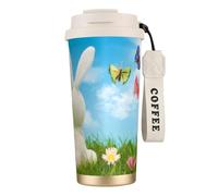 WSHFFILO Easter Bunny with Eggs and Spring Butterfly Printed 316 Stainless Steel Coffee Cup Portable Insulated Mug