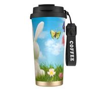 WSHFFILO Easter Bunny with Eggs and Spring Butterfly Printed 316 Stainless Steel Coffee Cup Portable Insulated Mug