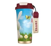 WSHFFILO Easter Bunny with Eggs and Spring Butterfly Printed 316 Stainless Steel Coffee Cup Portable Insulated Mug
