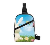 WSHFFILO Easter Bunny with Eggs and Spring Butterfly printed Chest package Sling Backpack