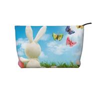 WSHFFILO Easter Bunny with Eggs and Spring Butterfly Printed Corduroy Makeup Bag Travel Toiletry Bag Cosmetic Bag Clutch Bag