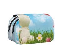 WSHFFILO Easter Bunny with Eggs and Spring Butterfly Printed Double Clamshell Pen Case Pencil Pouch Portable Stationery Bag