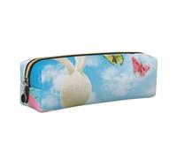 WSHFFILO Easter Bunny with Eggs and Spring Butterfly Printed Leather Pencil Case Pencil Pouch