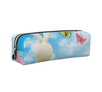WSHFFILO Easter Bunny with Eggs and Spring Butterfly Printed Leather Pencil Case Pencil Pouch