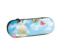 WSHFFILO Easter Bunny with Eggs and Spring Butterfly Printed Leather Pencil Case Portable Stationery Pouch