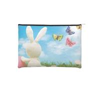 WSHFFILO Easter Bunny with Eggs and Spring Butterfly Printed Paper Reusable Cosmetic Bag Makeup Bag Travel Toiletry Bag