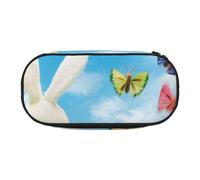 WSHFFILO Easter Bunny with Eggs and Spring Butterfly Printed Pencil Bag Pencil Case Pencil Pouch Portable Stationery Bag