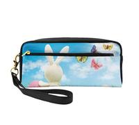 WSHFFILO Easter Bunny with Eggs and Spring Butterfly Printed Pencil Case Small Makeup Bag Portable Stationery Pouch