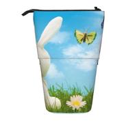 WSHFFILO Easter Bunny with Eggs and Spring Butterfly Printed Pencil Telescopic Expandable Pen Pouch