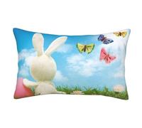 WSHFFILO Easter Bunny with Eggs and Spring Butterfly printed pillow case Throw pillow Decorative Pillow Cover
