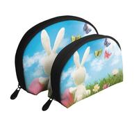 WSHFFILO Easter Bunny with Eggs and Spring Butterfly Printed Portable Bags Clutch Pouch Makeup Bag