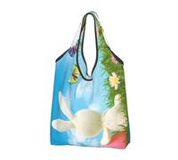 WSHFFILO Easter Bunny with Eggs and Spring Butterfly printed Portable shopping bag storage bag tote