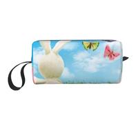WSHFFILO Easter Bunny with Eggs and Spring Butterfly Printed Receive Bag Pencil Case Small Makeup Bag