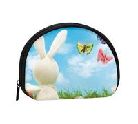 WSHFFILO Easter Bunny with Eggs and Spring Butterfly Printed Shell Storage Bag Mini Coin Organiser