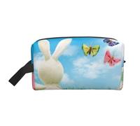WSHFFILO Easter Bunny with Eggs and Spring Butterfly Printed Storage Bag Makeup Bag Travel Toiletry Bag