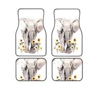 WSHFFILO Elephant and Sunflower printed Car Floor Mat Set of Four Anti-Slip Car Floor Mats
